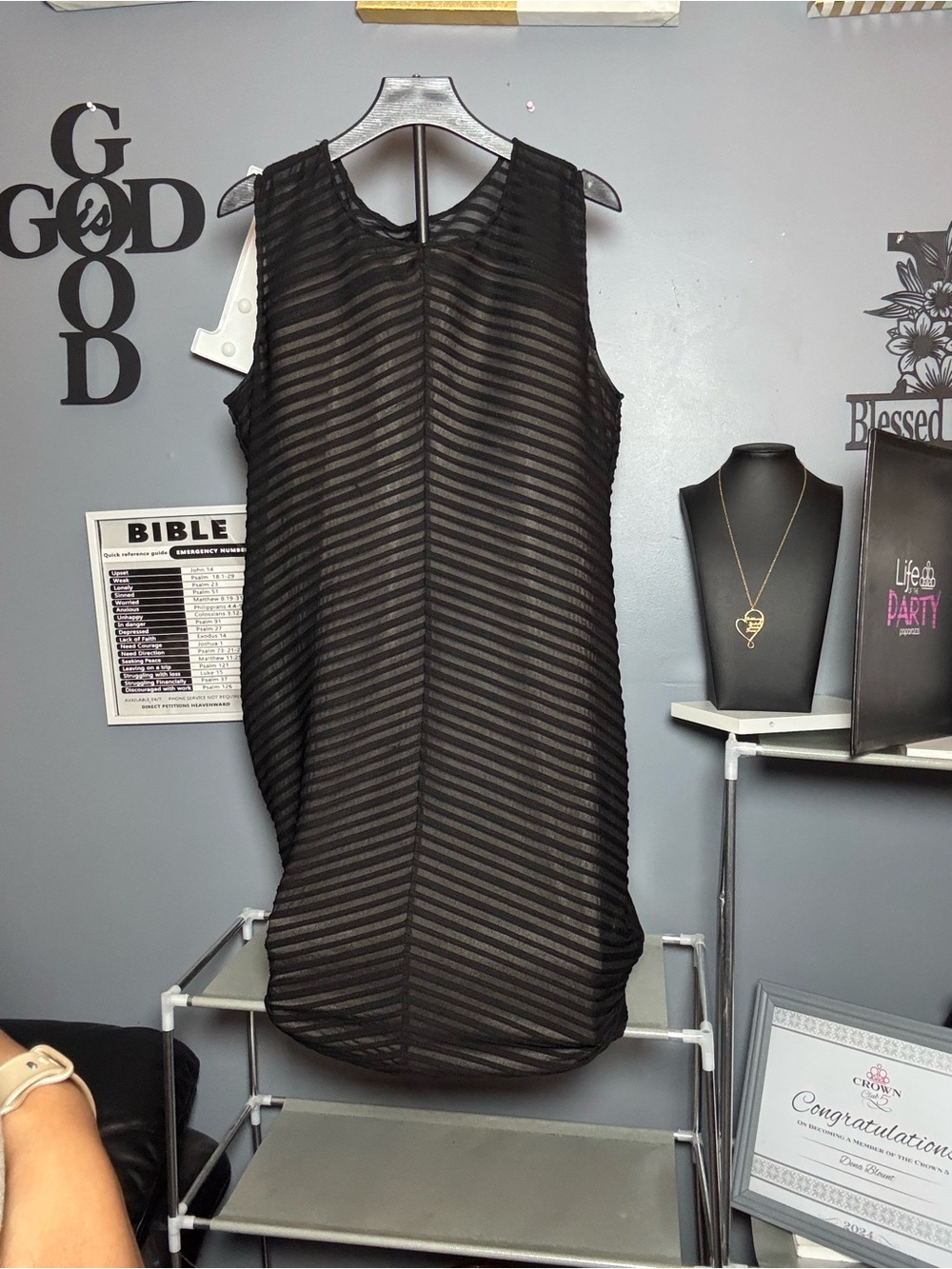 Calvin Klein Black Sheer Striped Sleeveless Dress